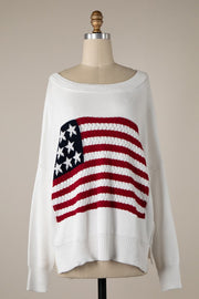 Flag Me Down Crochet Knit Sweater - WHITE