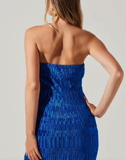 Reine Strapless Plisse Midi Dress - Cobalt Blue