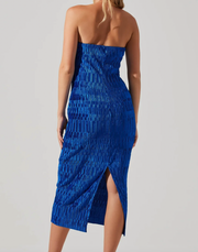 Reine Strapless Plisse Midi Dress - Cobalt Blue