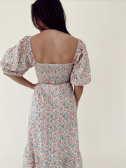 Spring To It Midi Dress - Cream Pink Floral