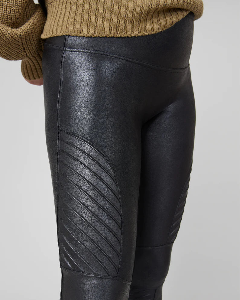 SPANX Black Faux Leather Leggings Medium Petite