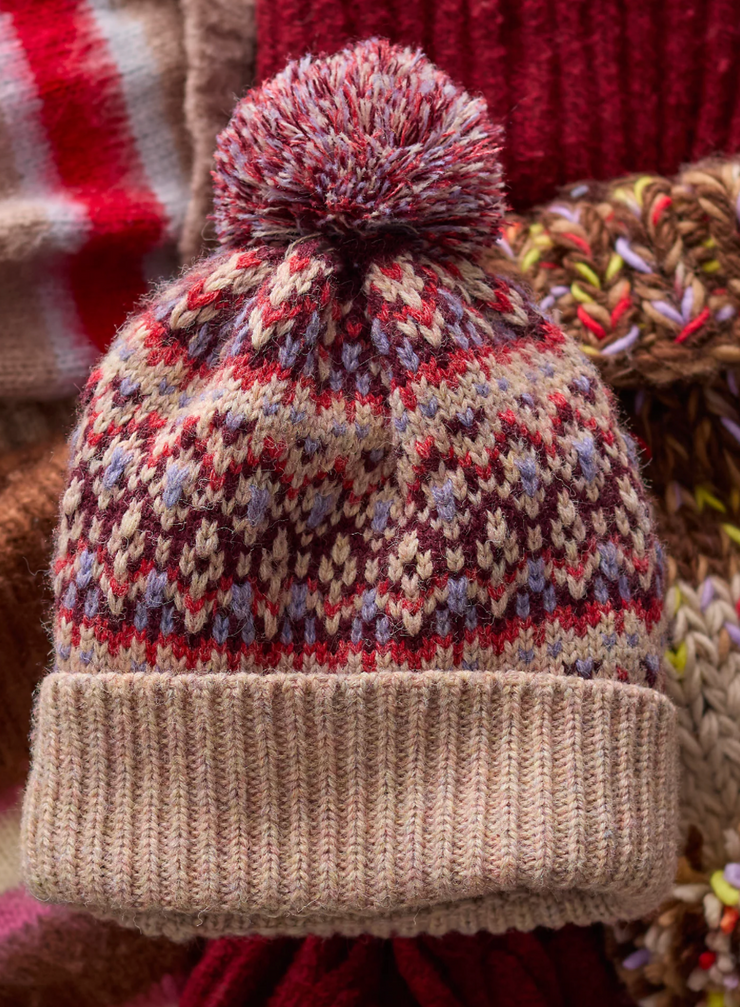 First Frost Fairisle Pom Pom Beanie - Ivory/Tan