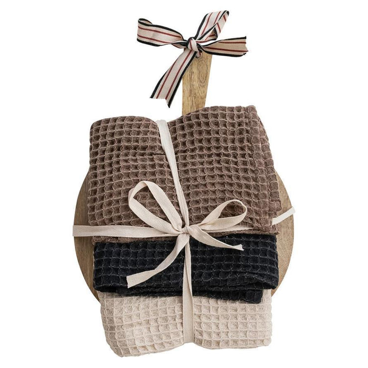 Waffle Weave Tea Towels w/ Mango Wood Cheese Serving Board