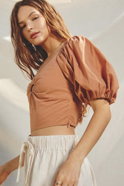 Cotton Cutout O Ring Crop Top - APRICOT