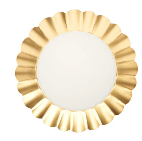 Scalloped Dinner Plate Gold & White/8pkg