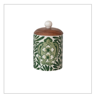 Stoneware Canister w/ Design & Acacia Wood Lid