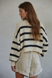 Rowan Striped Sweater Top - Natural/ Black