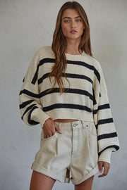 Rowan Striped Sweater Top - Natural/ Black