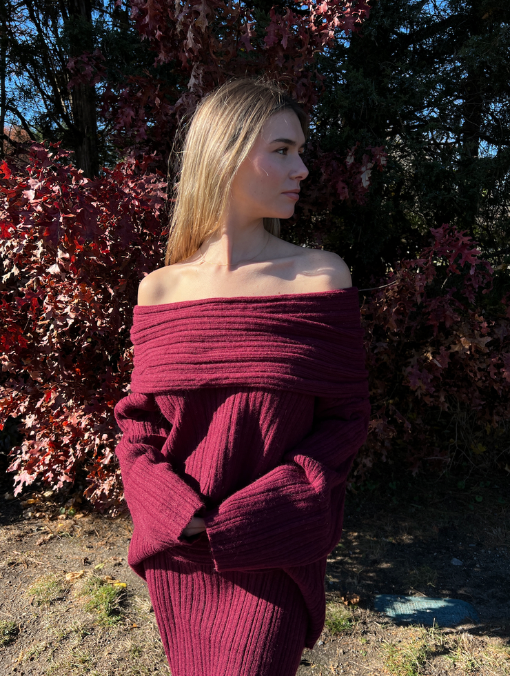 Best Dressed Off The Shoulder Sweater - Ruby