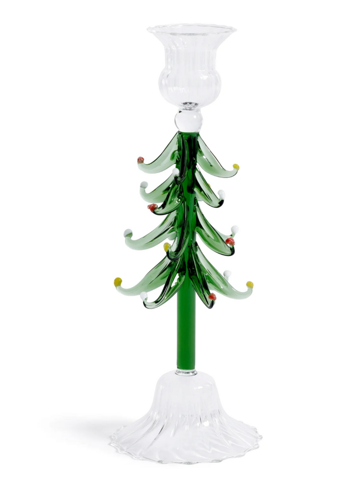 Lg. Holiday Tree Taper Holder - Clear + Green - 9.25 in