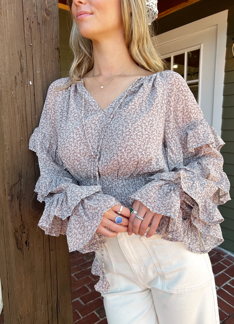 Romina Ruffle Top - Mocha