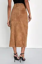 Pecan Suede Midi Skirt