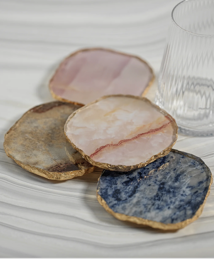 Agate Marble Glass Coaster with Gold Rim