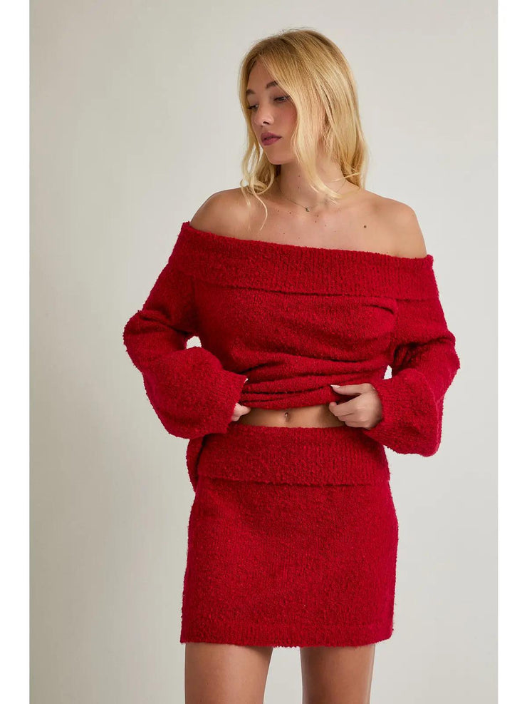 Merry Vibe Sweater Mini Skirt - Red