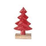 Carved Enameled Mango Wood Tree w/ Base, Red & Natural
