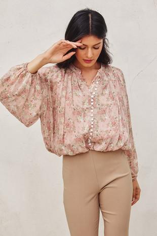 Just Because Button Down Shirred Top - LT. MAUVE