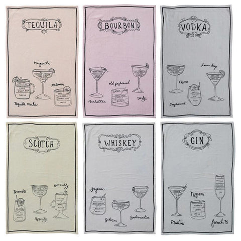 Linen Blend Tea Towel with Cocktail Recipes & Art - all styles