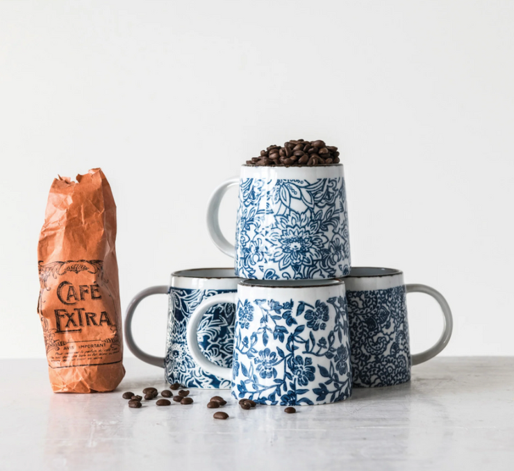 Hand-Stamped Stoneware Mug, 3 Styles