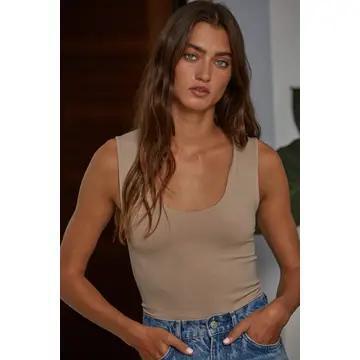 Double Layers Seamless Tank - Light taupe
