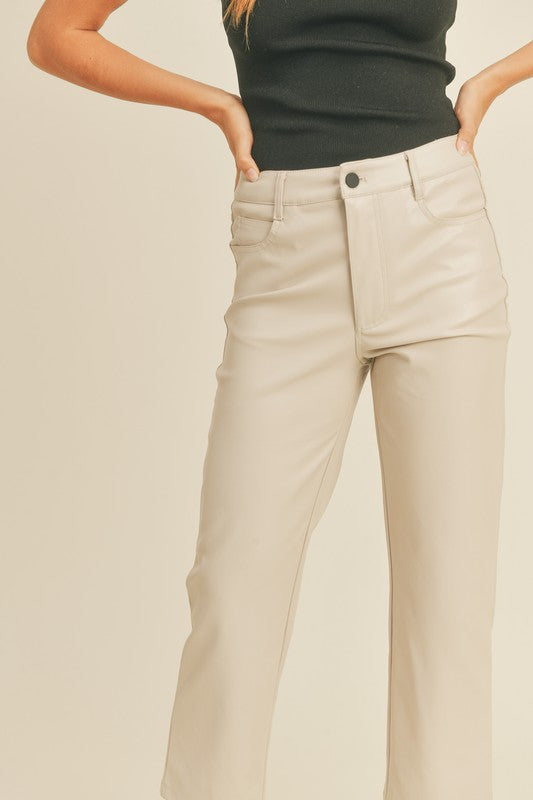 The City View Faux Leather Pants Cream