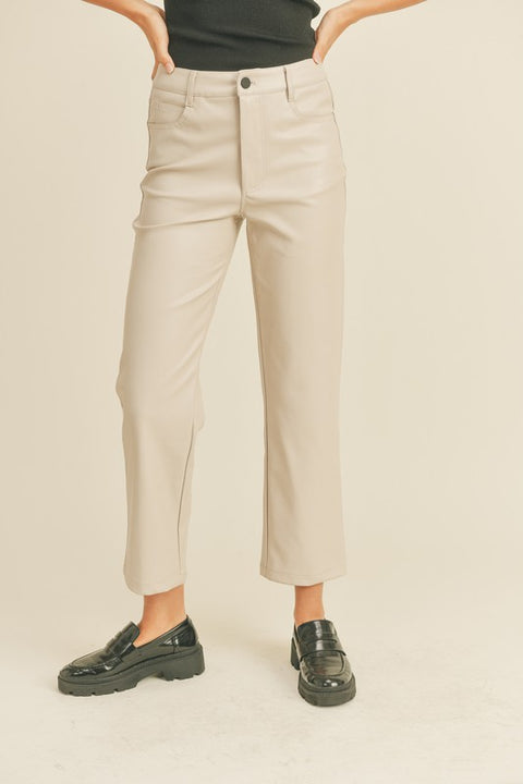 The City View Faux Leather Pants Cream