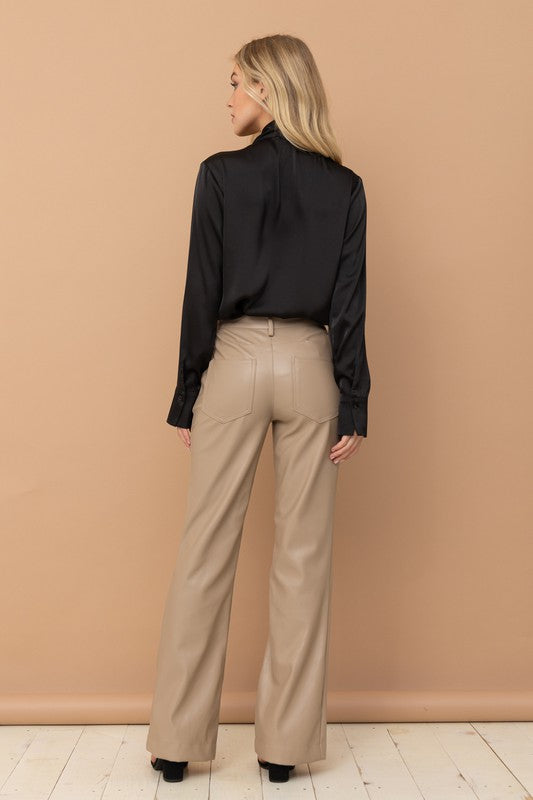 Kaylin Leather Flare Pant (Taupe)