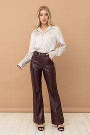 Kaylin Leather Flare Pant (Burgundy)