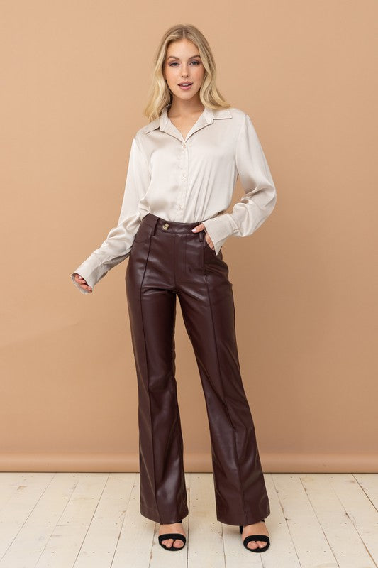 Kaylin Leather Flare Pant (Burgundy)