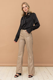 Kaylin Leather Flare Pant (Taupe)