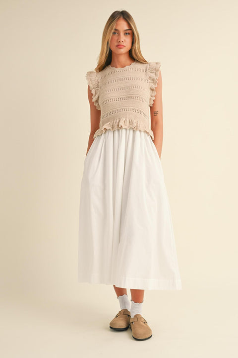 Feeling Free Ruffle Middle Dress - Lt. Taupe