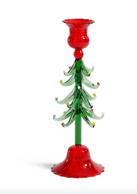 Lg. Holiday Tree Taper Holder - Red + Green - 9.25 in