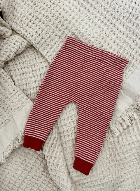 Knit Baby Pull-on Pants - Red/White Stripes