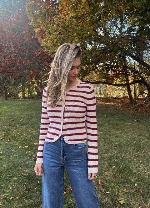 Gia Sweater Cari - Oatmeal/ Crimson