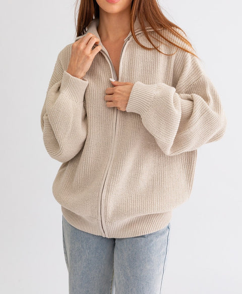 The Boyfriend Zip Up - Taupe