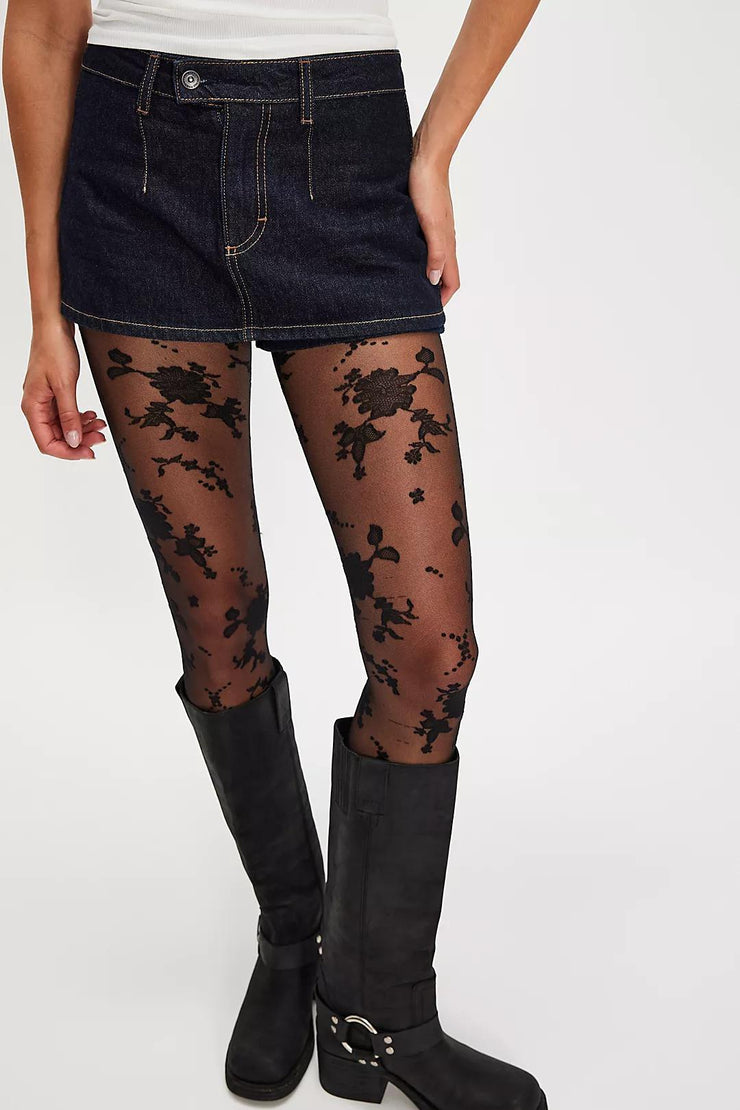 Flocked Floral Tights