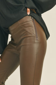 Zip It Faux Leather Pant - Brown