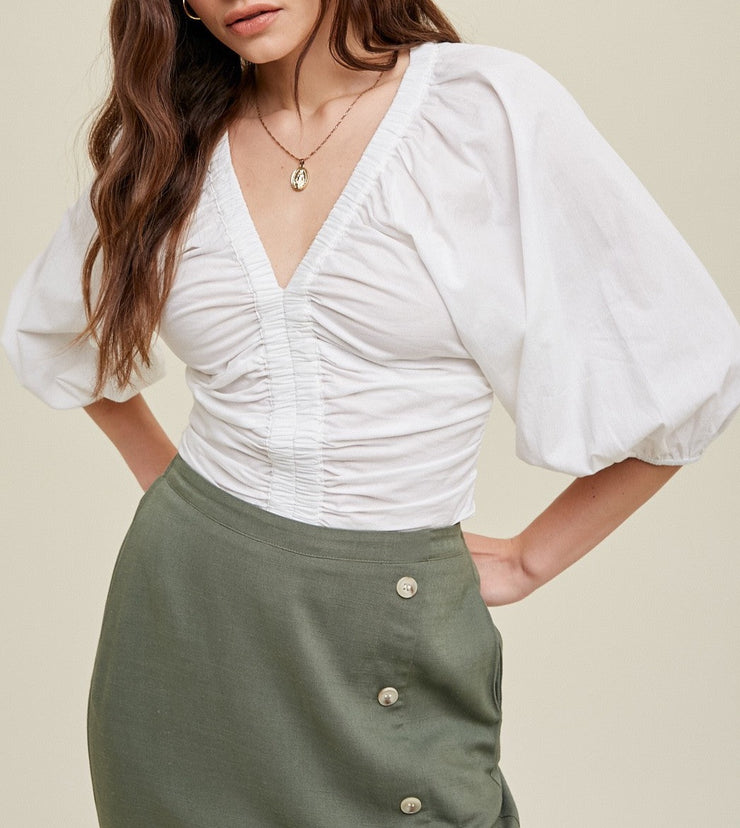 All Ruched Up Blouse - White