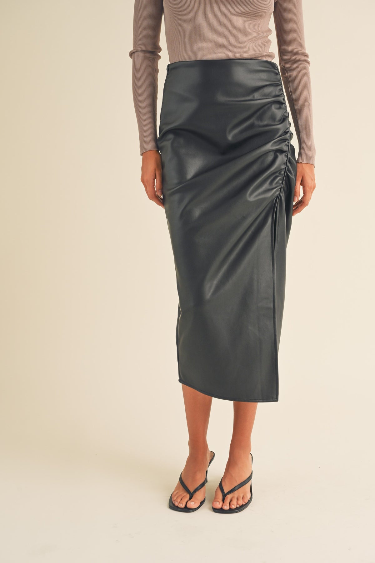 Cue leather shop midi skirt