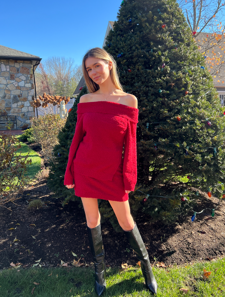 Merry Vibe Sweater Mini Skirt - Red