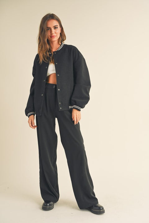 Letterman Bomber Jacket Black