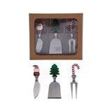 Holiday Cheese Knives with Hand-Blown Glass Icon Handle, Boxed Set of 3