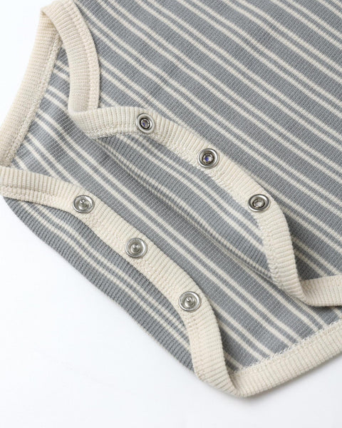 Quincy Mae Ribbed Bodysuit 2 Pack - Steel blue/Micro stripe owls