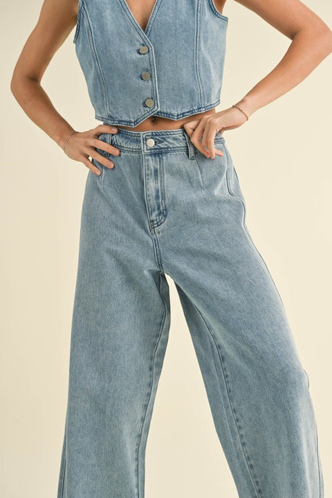 Denim Down Crop Pants