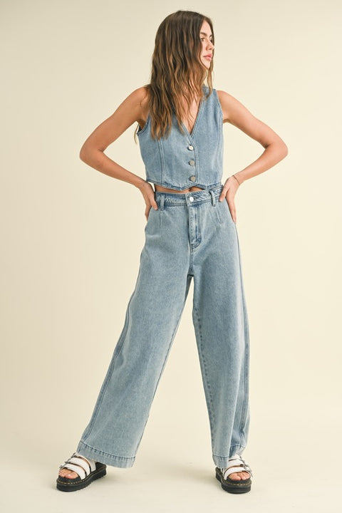 Denim Down Crop Pants