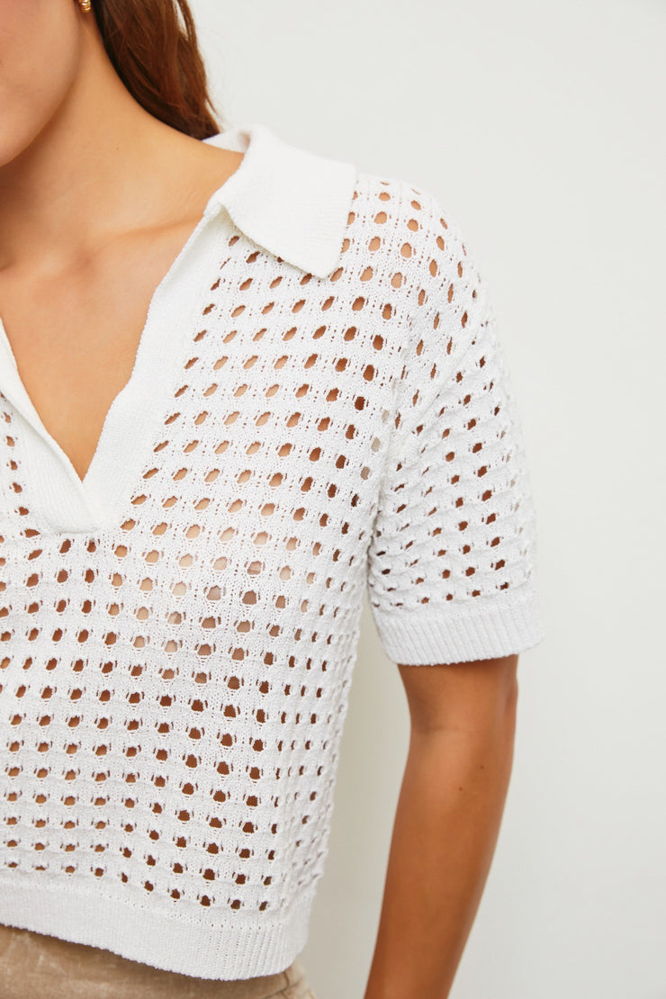 Crochet The Day Collared Top - White