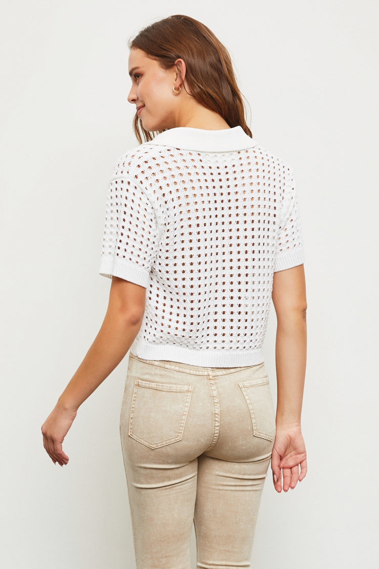 Crochet The Day Collared Top - White