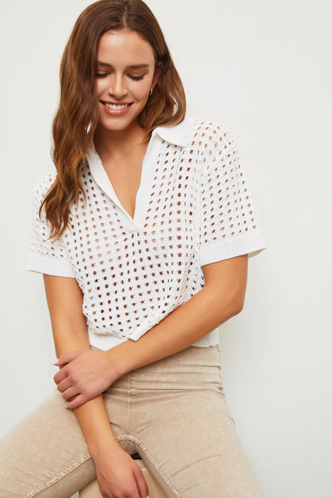 Crochet The Day Collared Top - White