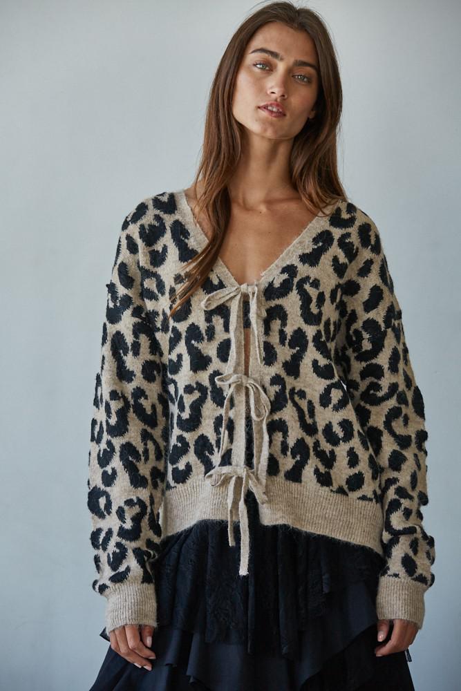 Feline Chic Tie Cardigan