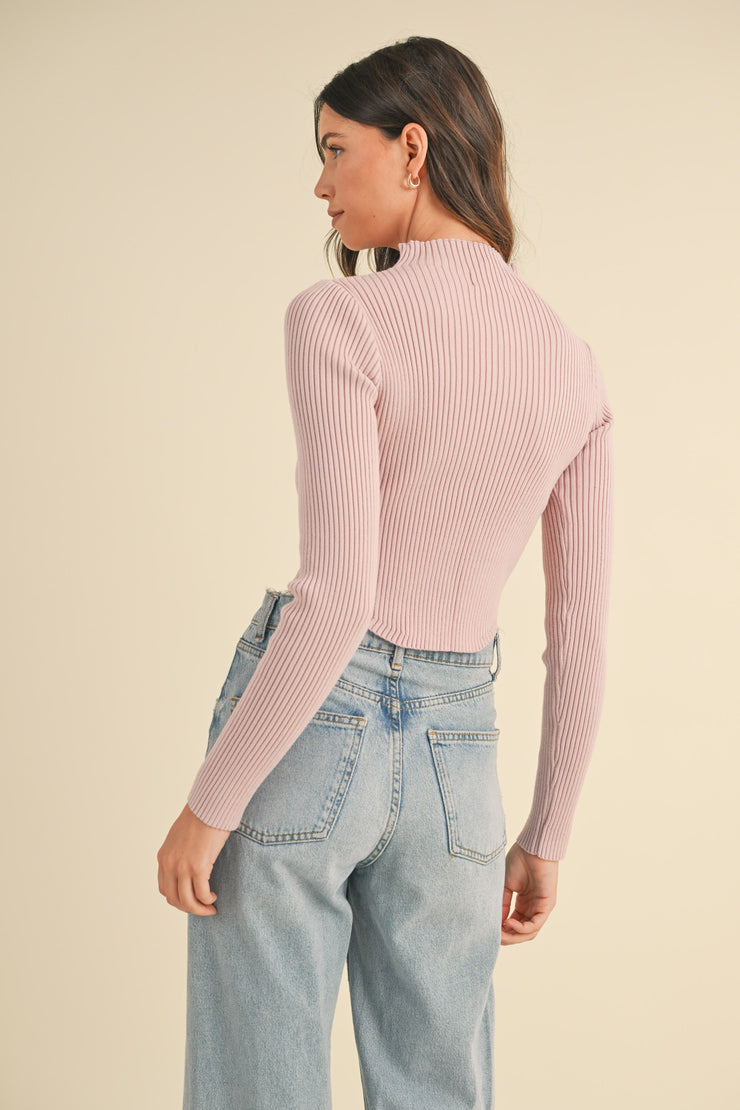 Changing Season Long Sleeve Mock Neck Top - Pink