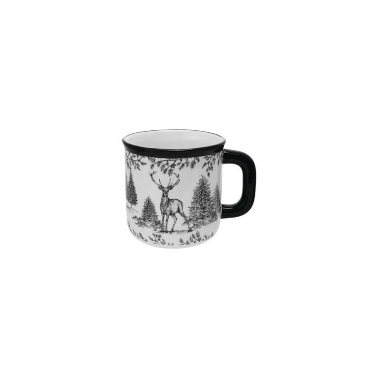 Ceramic Mug with Woodland Deer Scene & Colored Rim